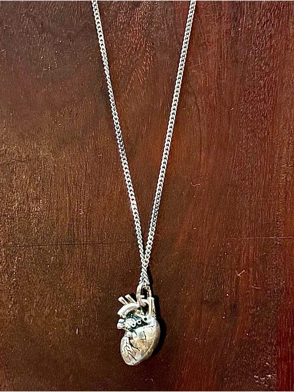 Large Sterling Silver Anatomical Heart Pendant Necklace 925 Goth 20g